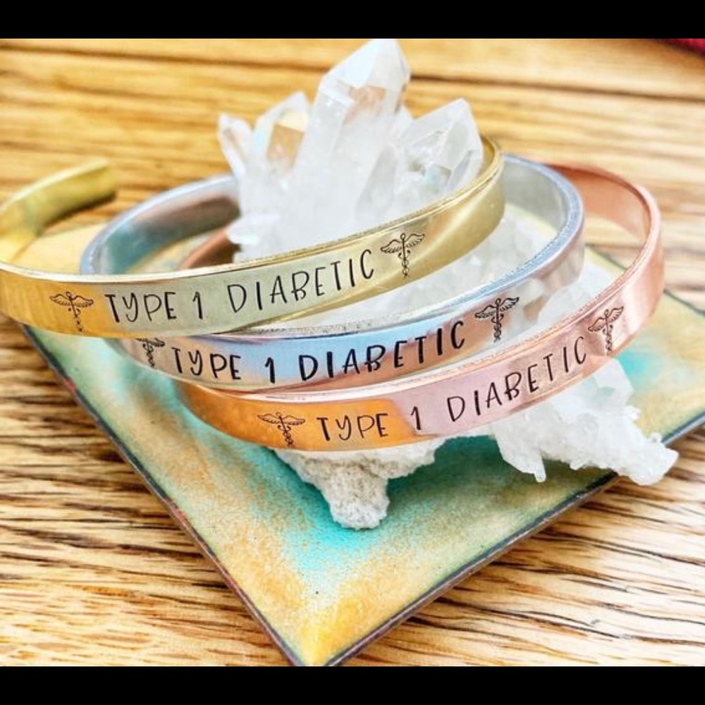 🆕 Type 1 Diabetes Medical Alert Personalize Handstamped Cuff Bracelet Stainless